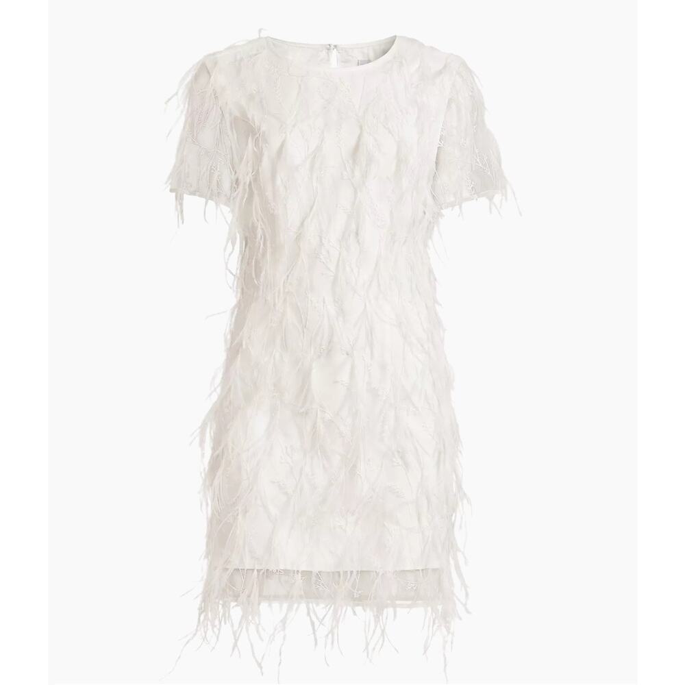 Milly NWT Rana Feather Shift Dress in White Size 6